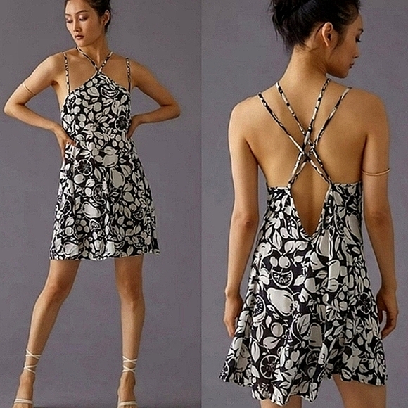 🌸 $10 SALE Anthropologie Strappy Mini Dress Fruit Print Semi Sheer Dainty SM - Picture 1 of 16
